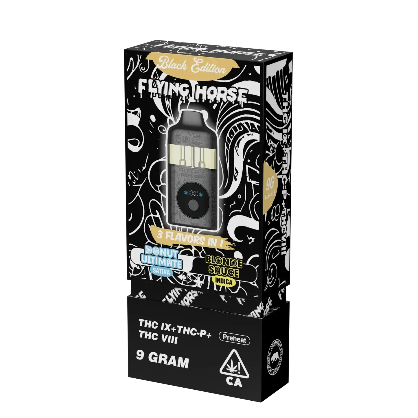 Flying Horse Stone Blend Black Edition | 9000GM - Premium vaping device showcasing flavors and advanced THC blends.