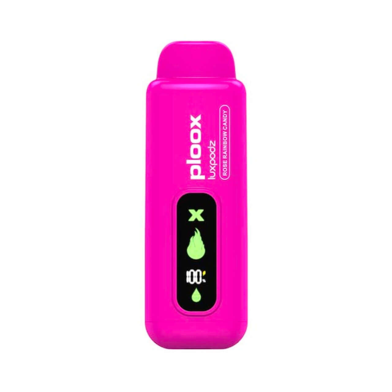 Ploox X disposable vape pod in bright pink with digital display, offering 15,000 puffs and 16ML e-liquid capacity.