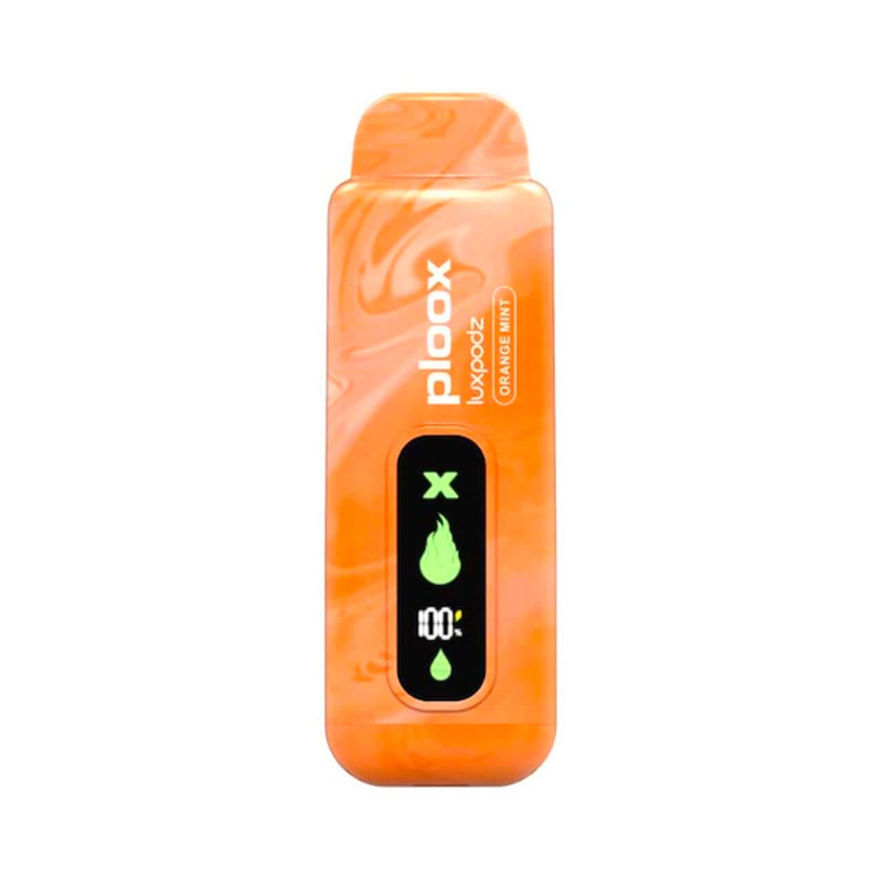 Ploox X disposable vape pod by Luxpodz in orange, featuring digital display and 15,000 puffs capacity.
