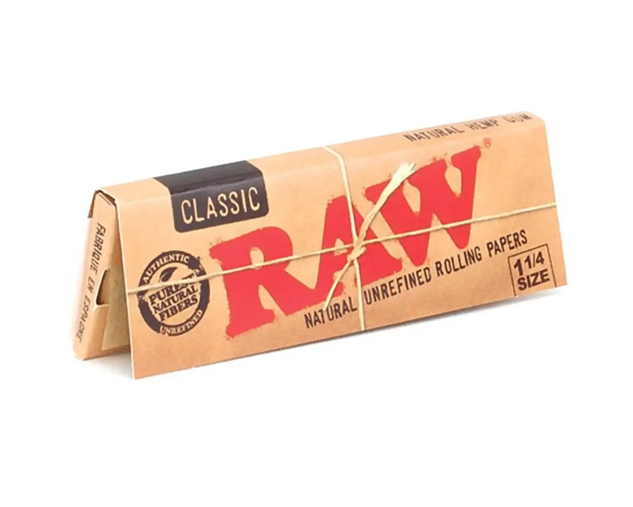 RAW Unrefined Natural Rolling Papers pack, 1 1/4 size, chemical-free, artisan-made for pure smoking experience.