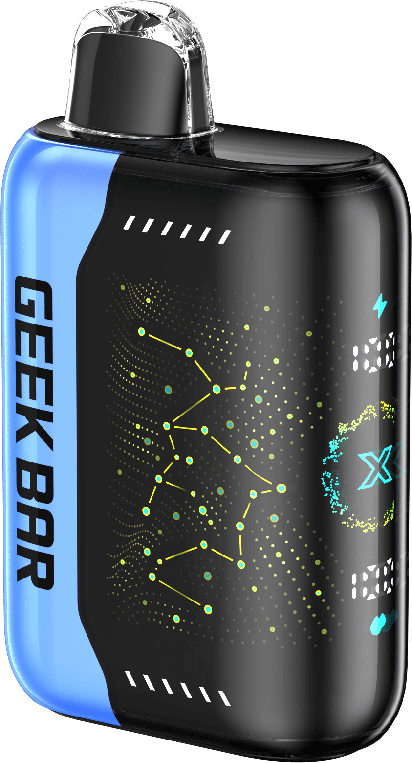 Geek Bar Pulse X vape device featuring a 3D LED display and sleek design, offering 25,000 puffs for ultimate vaping enjoyment.