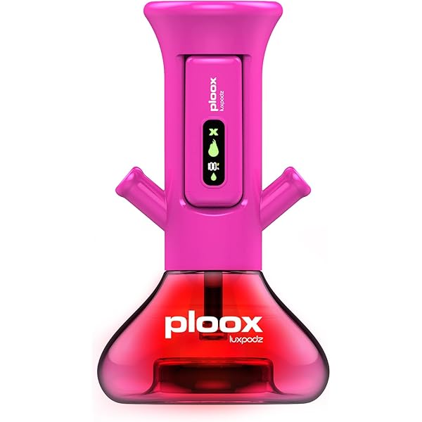 Ploox X G2 Portable Hookah in pink, featuring dual hoses and LED light, perfect for portable hookah sessions.