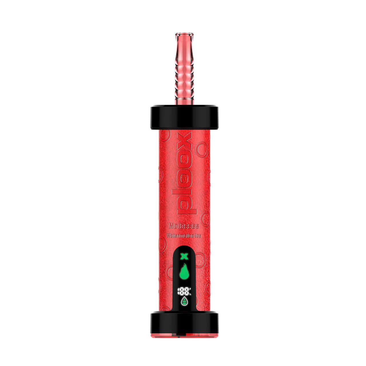 Ploox molasses hookah pen in red, designed for 75,000 puffs, offering smooth and flavorful hookah experience.