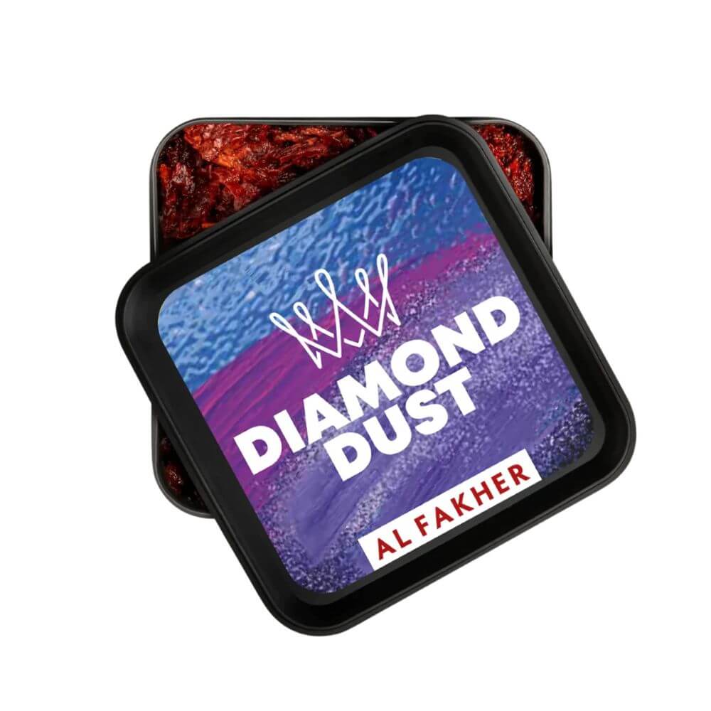 Al Fakher Diamond Dust hookah tobacco tin showcasing rich shisha flavor and smooth smoke.