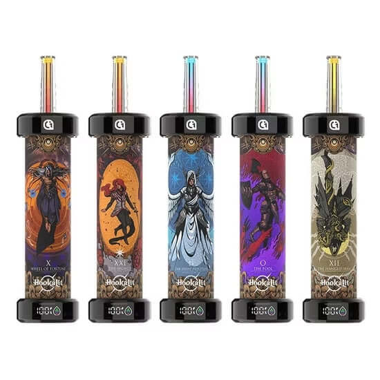 Olit Hookalit 40K Disposable Vapes in tarot-themed designs with vibrant colors and digital displays.