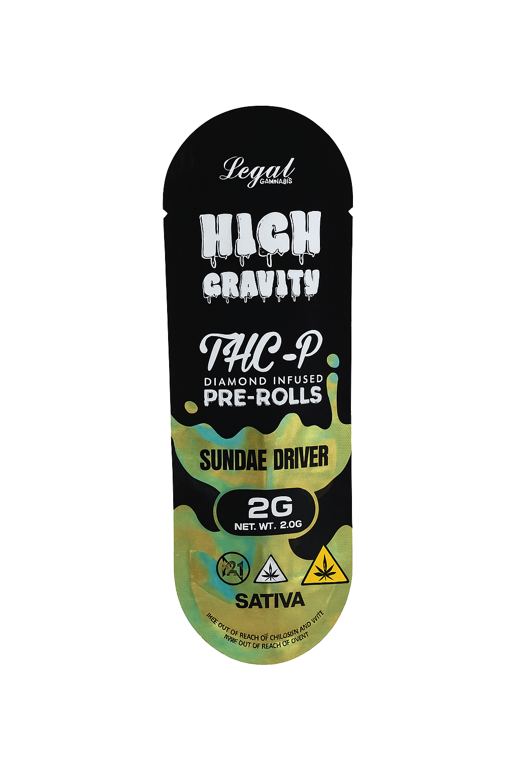 High Gravity THC-P Diamond Infused Pre-Roll packaging for Sundae Driver strain, 2g of premium hemp.