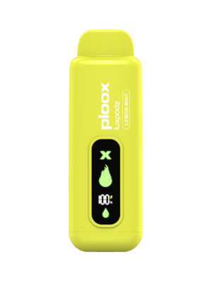 Ploox X disposable vape pod in Lemon Mint flavor with digital display and bright yellow exterior