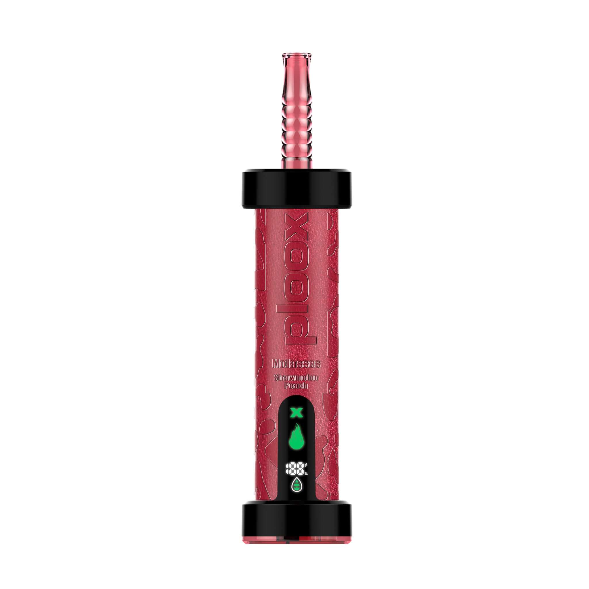 Ploox molasses hookah pen in red design, featuring a comfortable grip and LED display, ideal for 75,000 puffs.