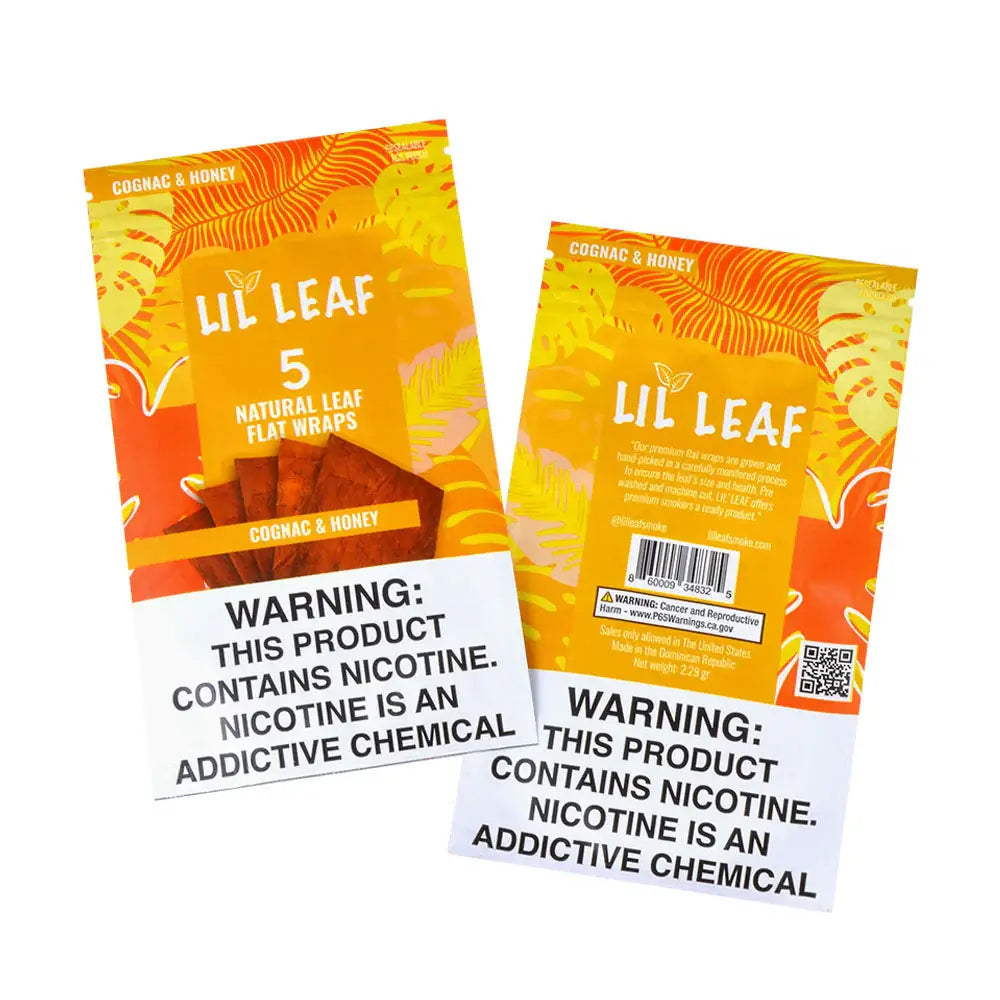 Lil Leaf 5 Natural Leaf Flat Wraps pack featuring cognac and honey flavors.