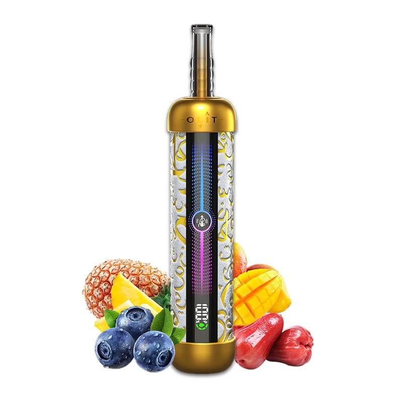 Olit Hookalit Pro Vape with fruits like blueberries, pineapple, and mango in a colorful design displayed.