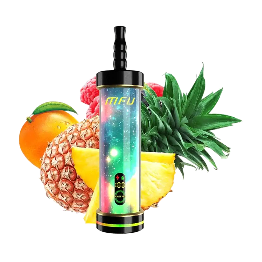 MFU Shisha X2 vape with fruit flavors like pineapple, raspberry, and orange for a flavorful vaping experience.
