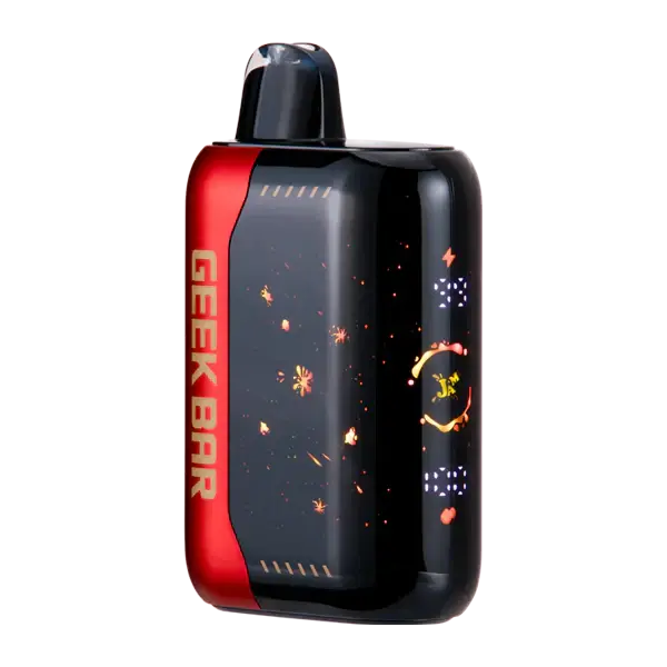Geek Bar Pulse X vape with 3D LED display, featuring red and black design, offering 25,000 puffs.