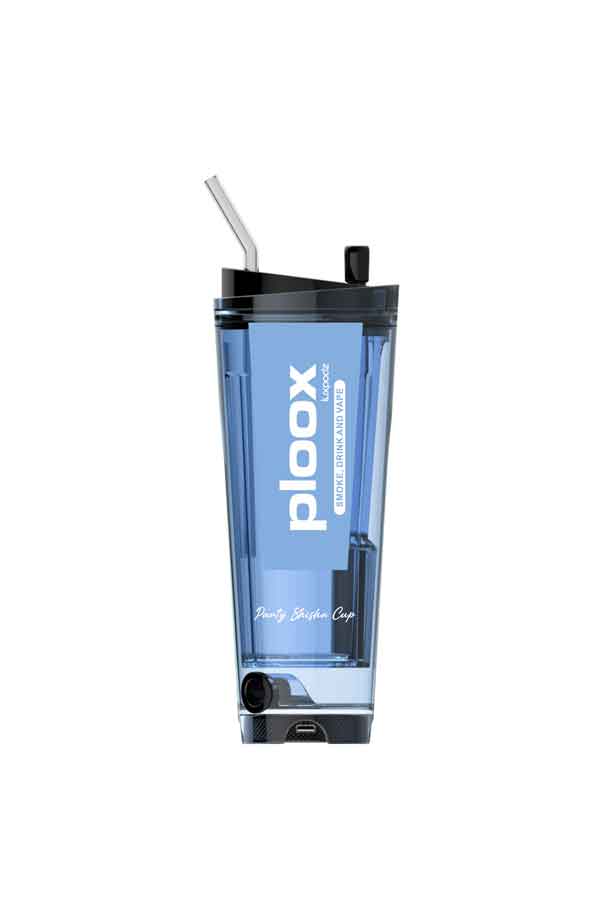 Ploox X Party Shisha Cup in blue, featuring a straw and sleek design for portable smoking enjoyment.