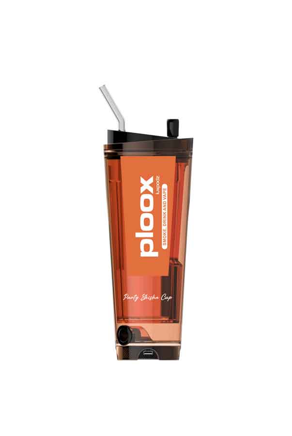 Ploox X Party Shisha Cup with straw, showcasing its sleek design for portable and convenient smoking.