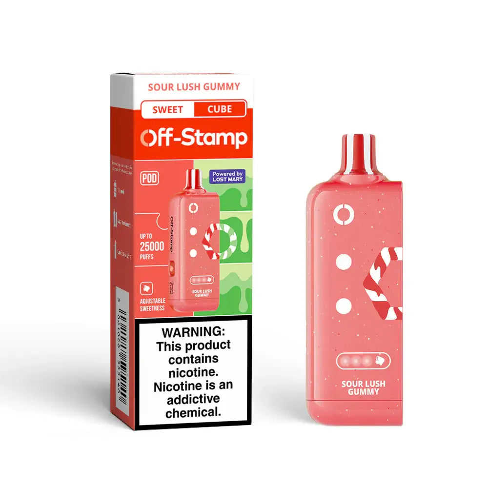 Off-Stamp Sweet & Classic Cube | 25K disposable vaping pod with bold flavors and sleek design.