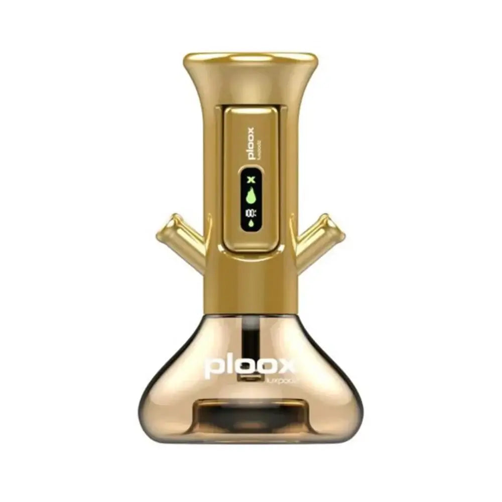 Ploox X G2 Portable Hookah in gold, featuring dual-hose design and LED light system for customizable sessions.