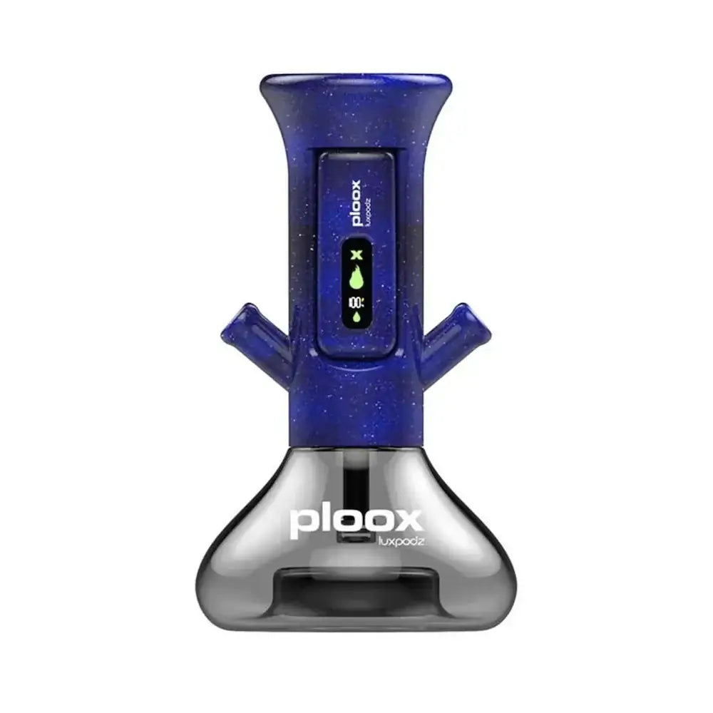 Ploox portable hookah in blue with LED control for customizable sessions and sleek design.