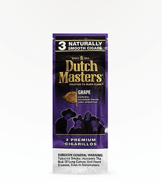 Dutch Masters Premium Cigarillos 3 Pack in grape flavor with naturally smooth tobacco and Connecticut shade leaf wrapper.
