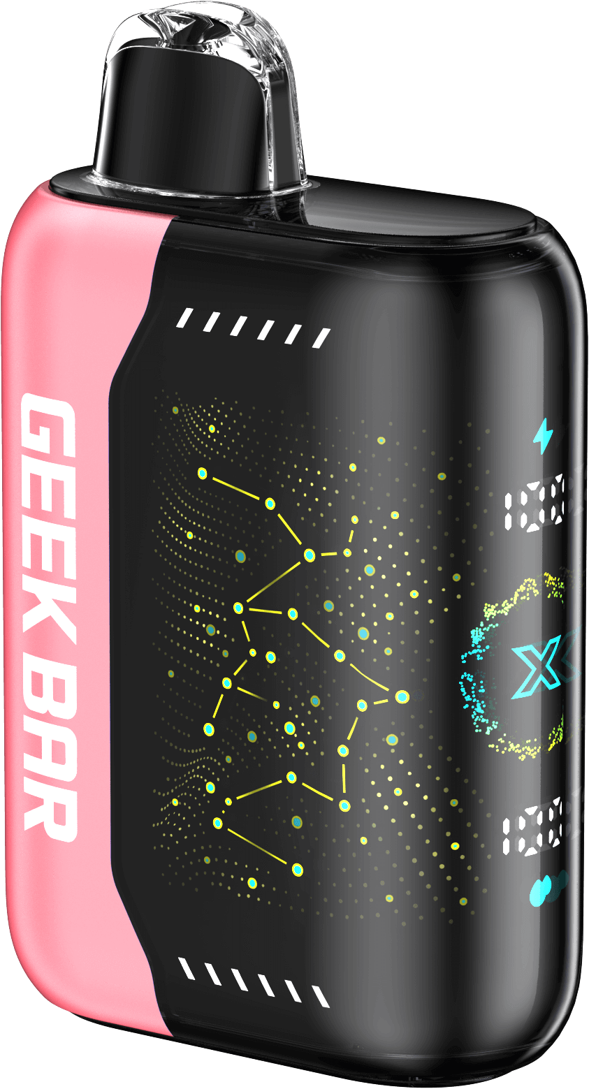 Geek Bar Pulse X vape device with vibrant 3D LED display, showcasing innovative design and high puff capacity.