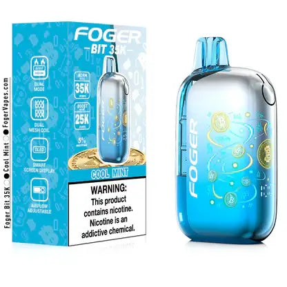 Foger BIT 35K Disposable Vape in Cool Mint flavor, offering 35,000 puffs with adjustable airflow.