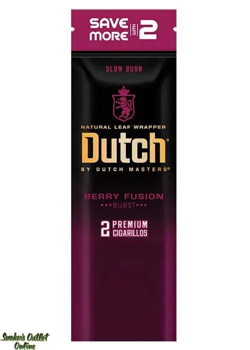 Dutch Natural Leaf Wrapper 2 Pack - Berry Fusion, slow burn premium cigarillos for rich flavor and smooth smoke.