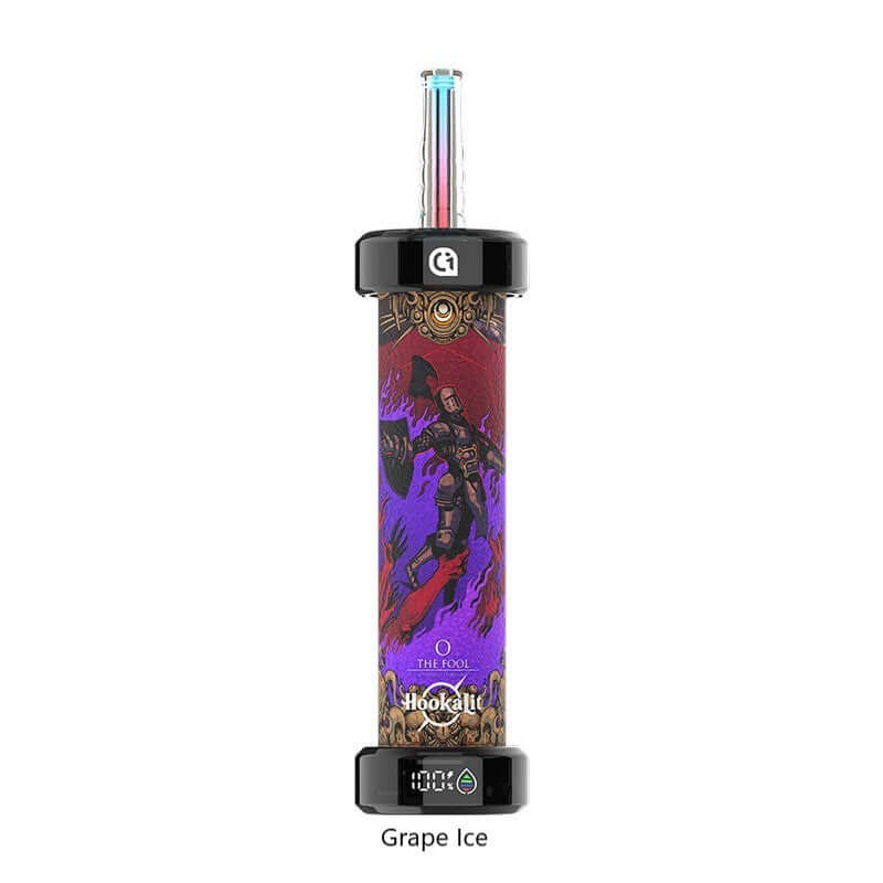Olit Hookalit 40K Disposable Vape in Grape Ice flavor with sleek tarot-themed design and digital display.