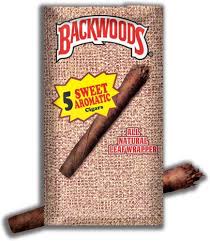 Backwoods All Natural Leaf Wrap packaging showcasing 5 Sweet Aromatic cigars with rustic design.
