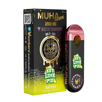 Muha Meds THC-P vape 3500mg with key lime pie flavor in a sleek disposable design.