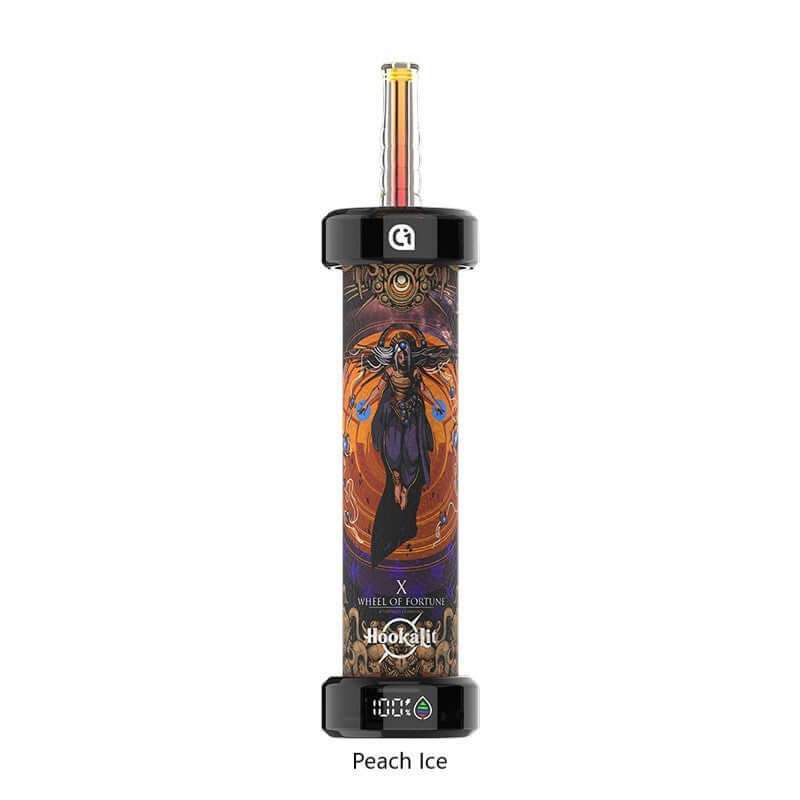 Olit Hookalit 40K disposable vape in Peach Ice flavor with tarot-themed design and digital display.