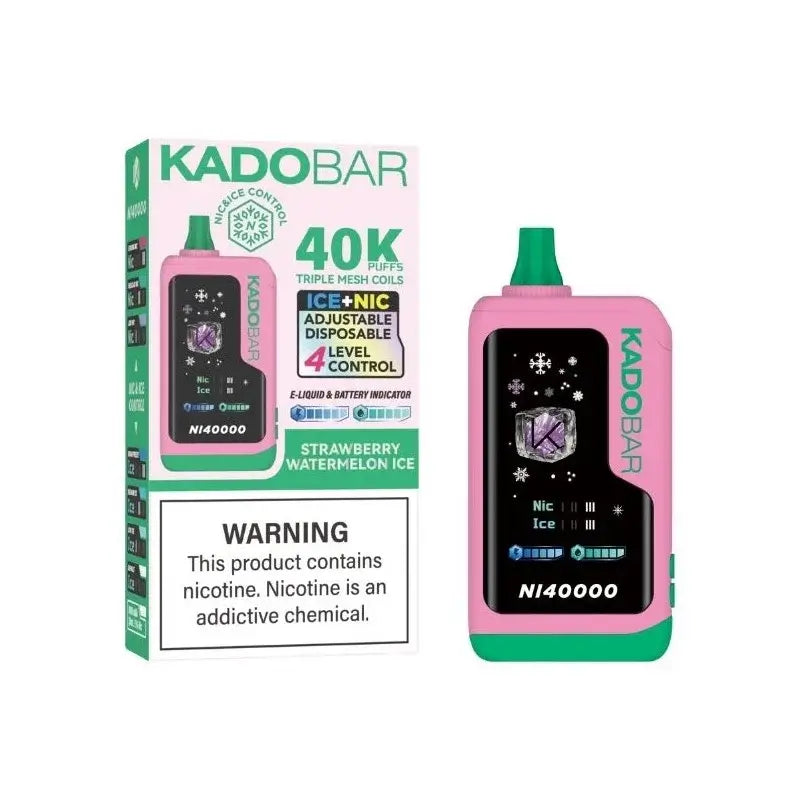 Kado Bar disposable vape 40K puffs with strawberry watermelon ice flavor and adjustable control features.