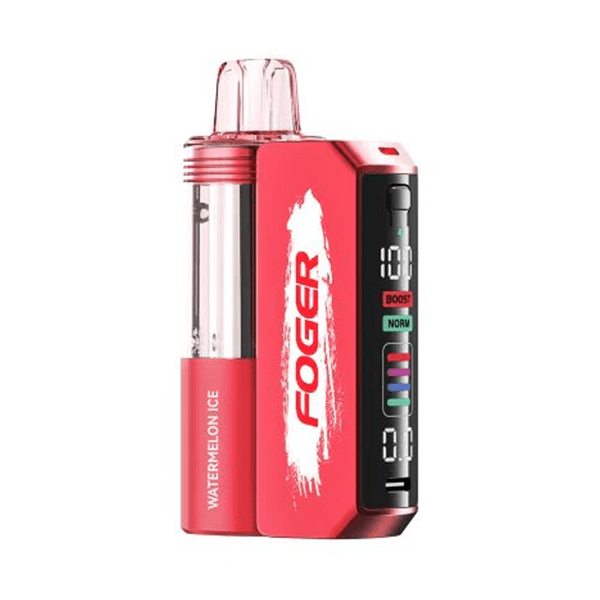 Foger Switch Pro Kit featuring a vibrant red design and clear tank for smooth vaping with 30,000 puffs.