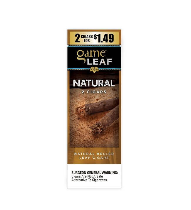 Game Leaf Natural Cigars pack, two hand-rolled cigars for premium smoking experience.