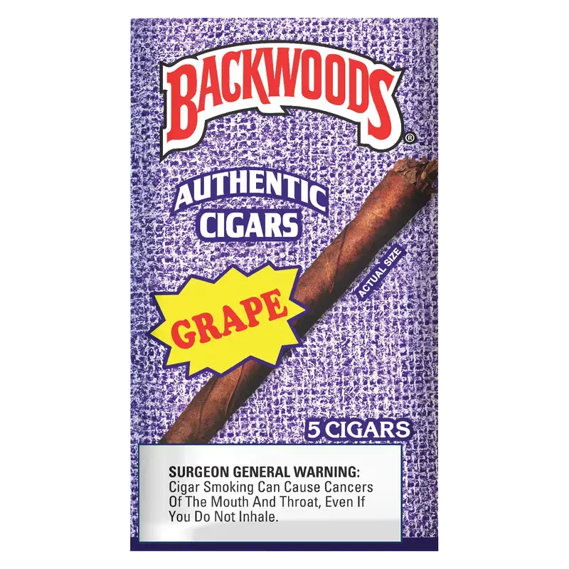 Backwoods All Natural Leaf Wrap, Grape Flavor, 5 Pack of Authentic Cigars with rustic appeal and unique design.