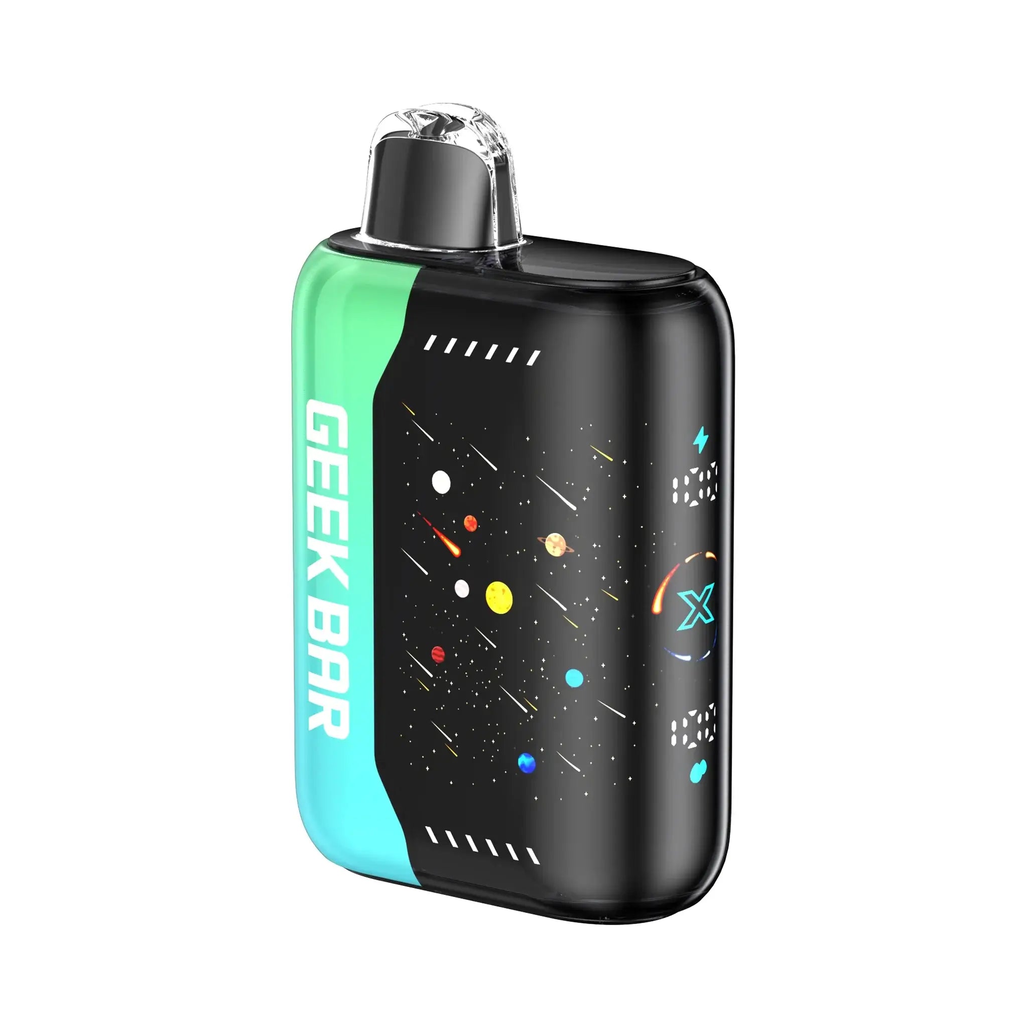 Geek Bar Pulse X vape device with a colorful 3D LED display, designed for 25,000 puffs in Standard Mode.