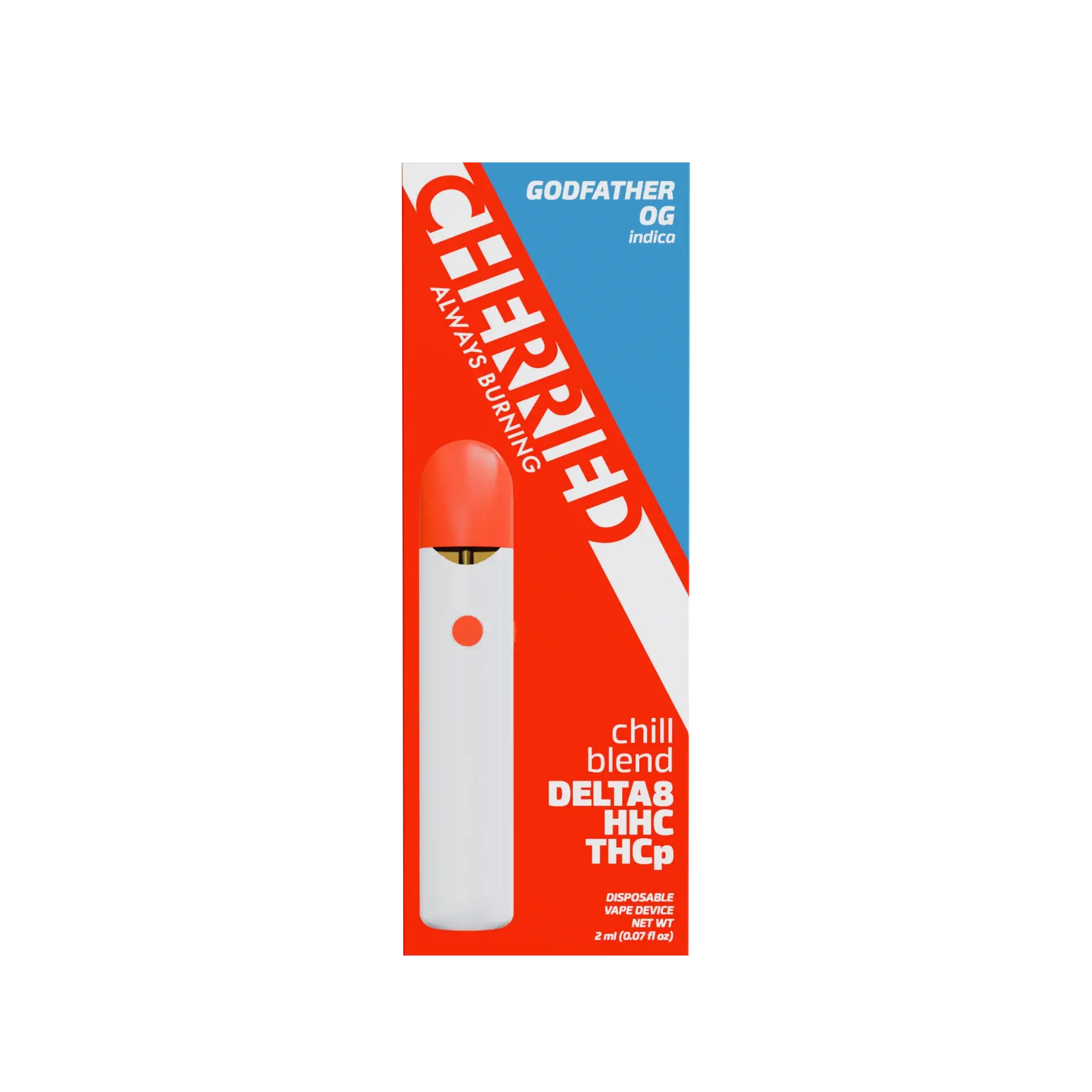 Cherried Delta Disposable Vape Godfather OG - 2000mg Delta 8, HHC, THC-P, 2ML, flavorful and potent.