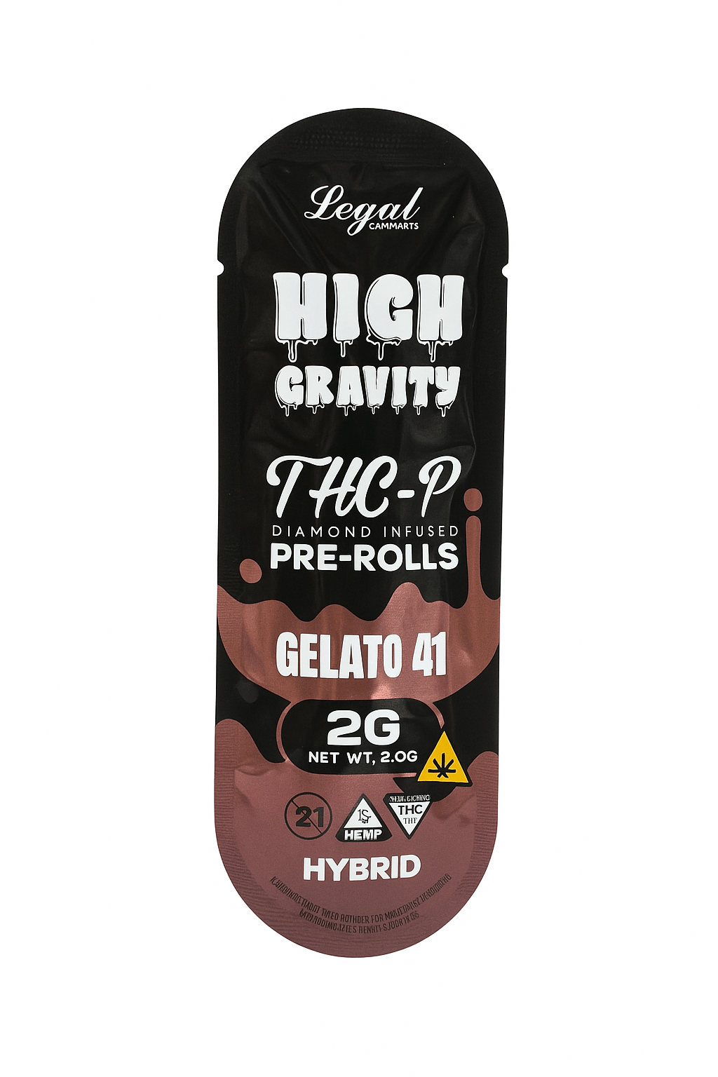 High Gravity THC-P Diamond Infused Pre-Roll in Gelato 41 strain, 2G, premium hemp, hybrid.