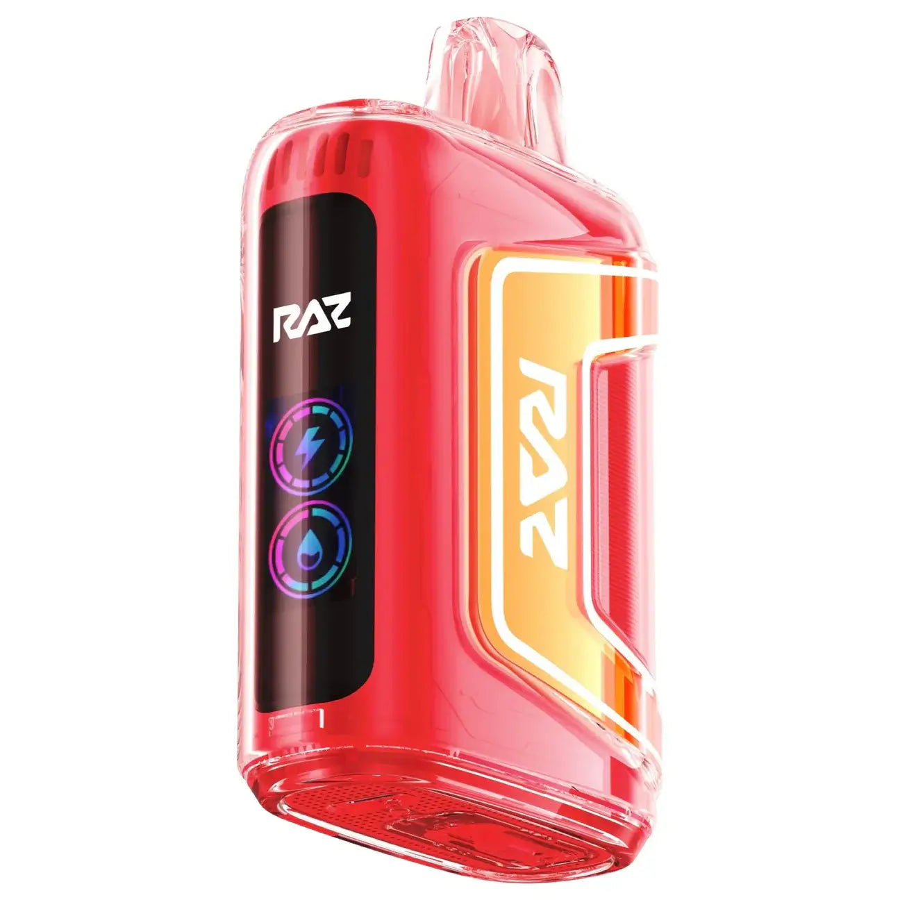 RAZ TN9000 disposable vape device in vibrant red, showcasing power buttons and sleek design for 9000 puffs.