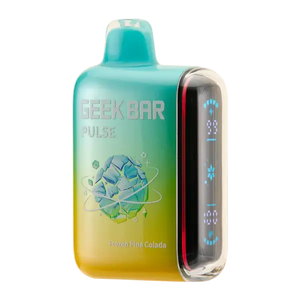 Geek Bar Pulse disposable vape in Frozen Pina Colada flavor with bold design and digital display.