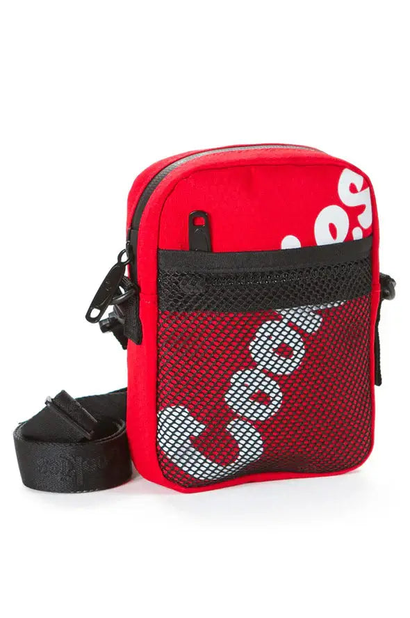 Cookies Layers red smell-proof shoulder backpack with mesh pocket and adjustable strap for stylish discreet carry.