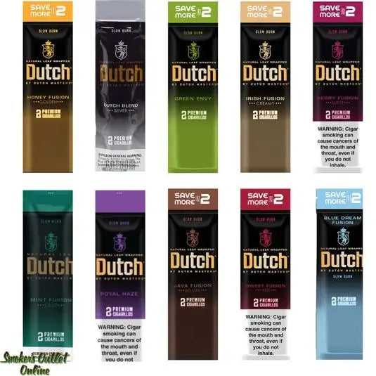 Dutch Natural Leaf Wrapper Cigarillos variety pack featuring multiple flavors and premium leaf wraps.