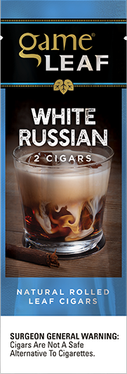 Game Leaf White Russian cigars, 2-pack with natural rolled leaf wrappers and rich coffee-like flavor.