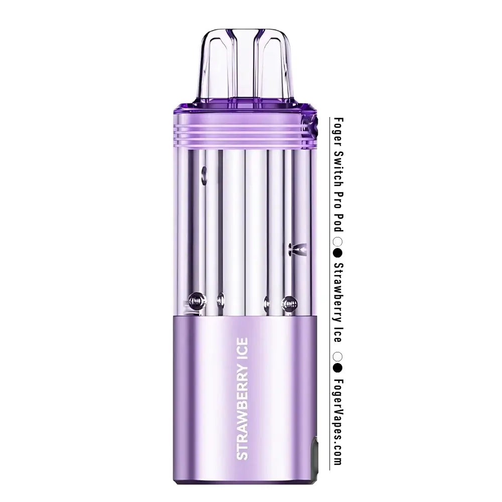 Foger Switch Pro Pods in Strawberry Ice flavor, featuring a sleek transparent design for optimal flavor delivery.