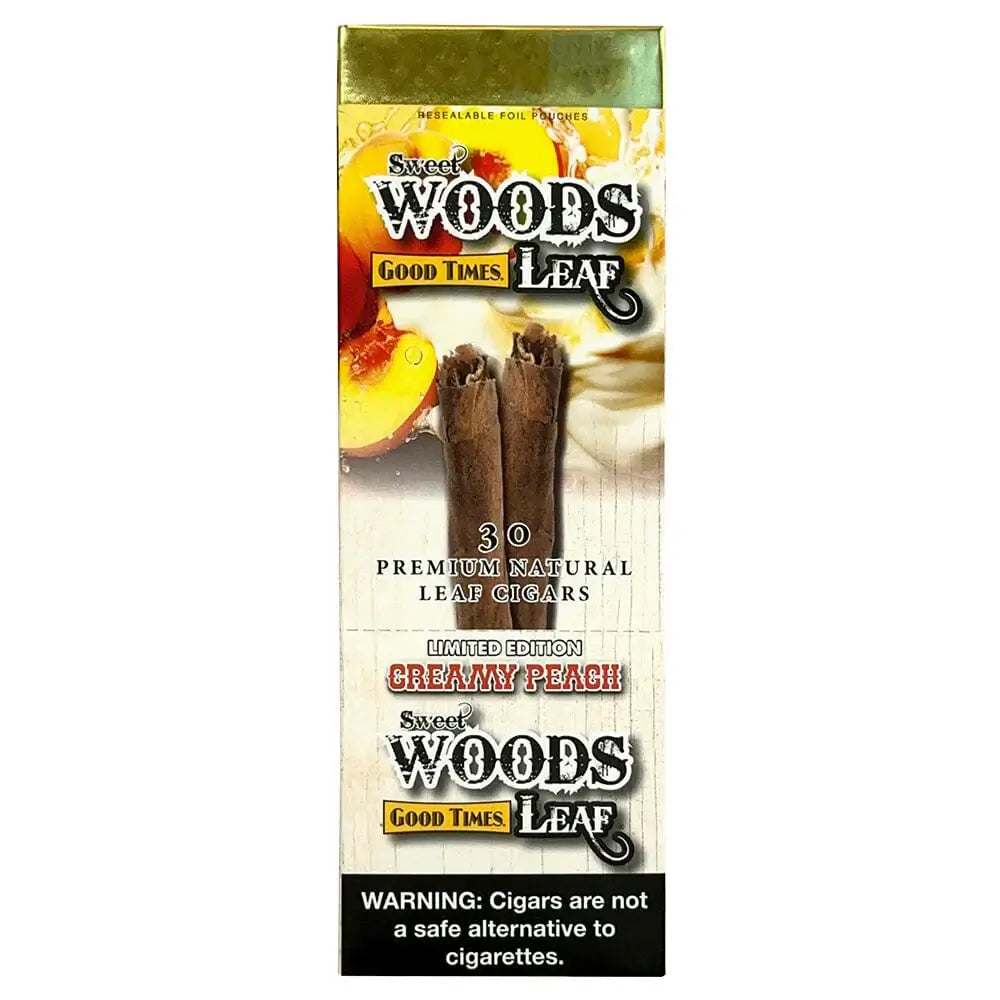 Sweet Woods Good Time Leaf cigars, creamy peach flavor, premium natural leaf cigars pack, 30 count.